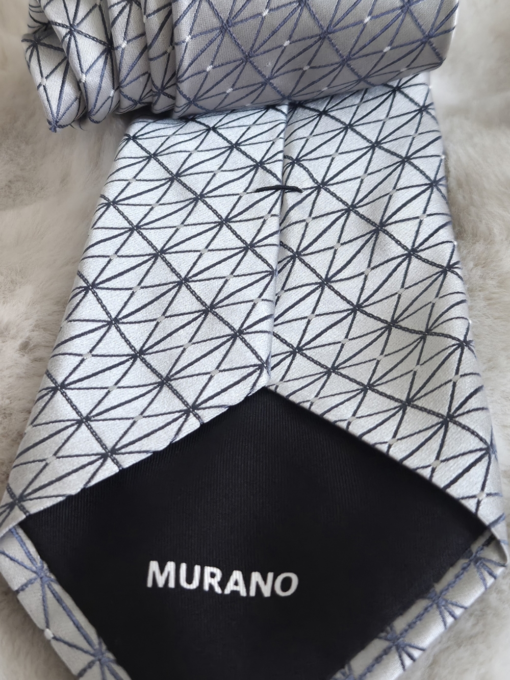 SHARP Murano Mens Tie Silver Blue Geometric Modern Designer Necktie USA - Picture 4 of 8